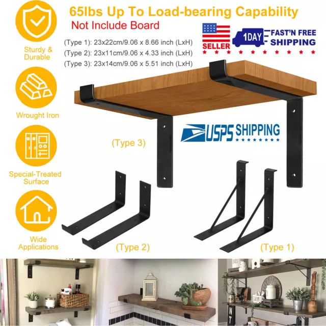 2PCS Wall Mounted Shelf Bracket Rack Heavy Duty L-Shaped Rack Support For Home