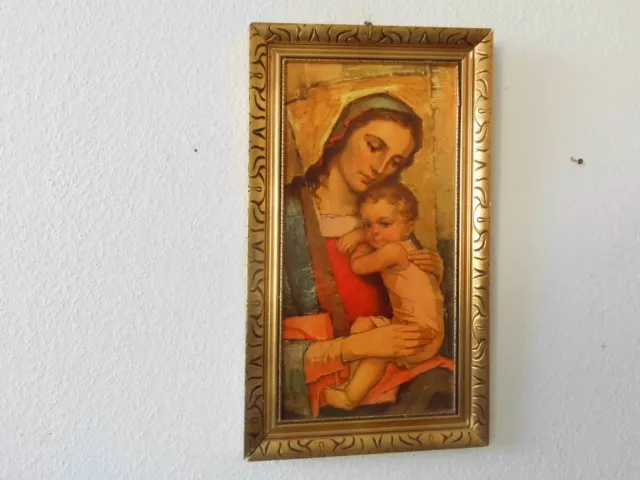 Alter Druck Bild Madonna & Jesuskind Kunstdruck Goldrahmen Holzrahmen Rahmen Alt