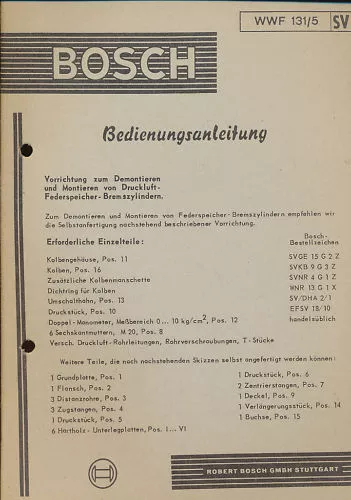 Bosch Bedienungsanleitung Montage Federspeicher-Brems-Zylinder 7/58 1958