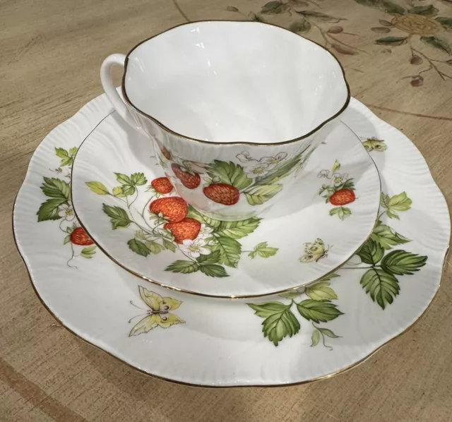 Vintage Queen's Rosina China Virginia Strawberry Teacup, Saucer, Salad Plate Set