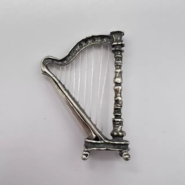 Vintage Rare Miniature Figure Statue Silver 800 Music Harp Signed Italy 8.8 gr