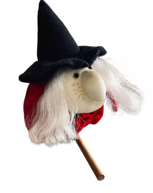 VTG Halloween Witch Felt Doll Riding a Broom Hanging Decoration Kitchen Witch