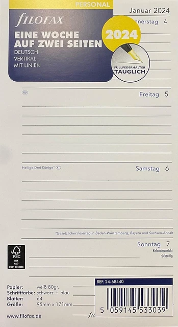 Filofax Pocket Week en dos páginas Inglés 2024 diario, blanco | Compra