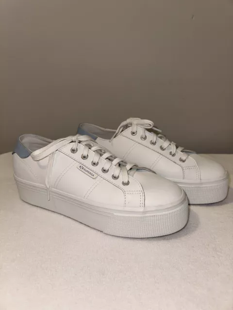 Superga Womens 2790 Nappalea Leather Platform Sneaker White Size 9.5