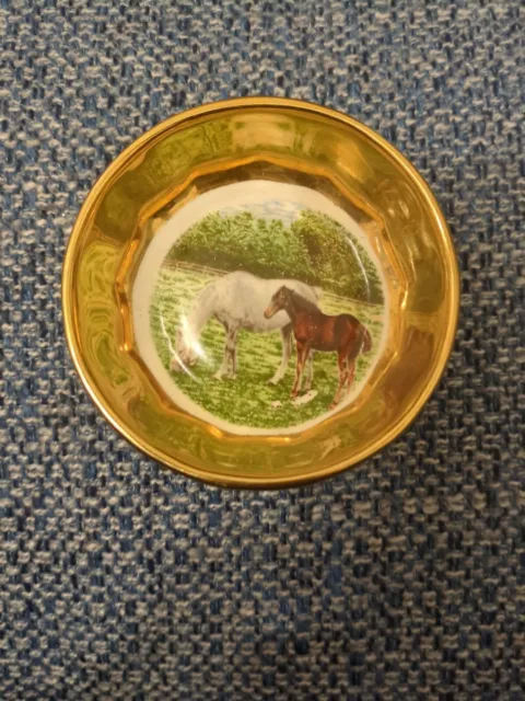 Prinknash Pottery Trinket Dish Gold Lustre Ware Pin Dish Horse & Fowl