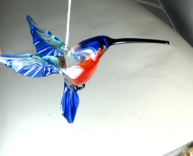 blown glass animal hummingbird hanging murano style figurine ornament bird 4.9"