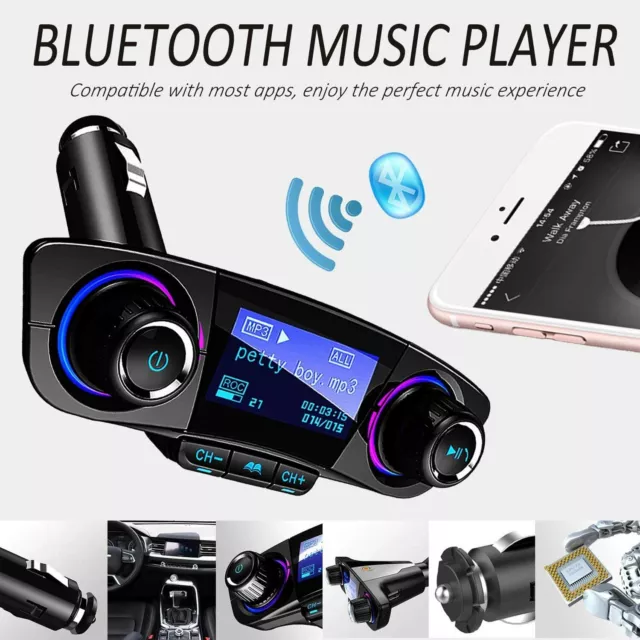 Bluetooth Car FM Transmitter MP3 Player Hands free Radio Adapter USB Charger -