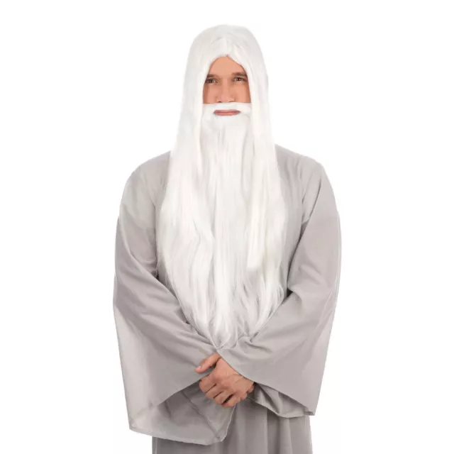 Adult Long White Beard and Wig Wizard Costume Accessory Set