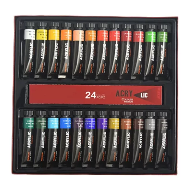 24 Colors Portable Acrylic Paint Set Fit for Canvas Wood Ceramic Fabric Stone