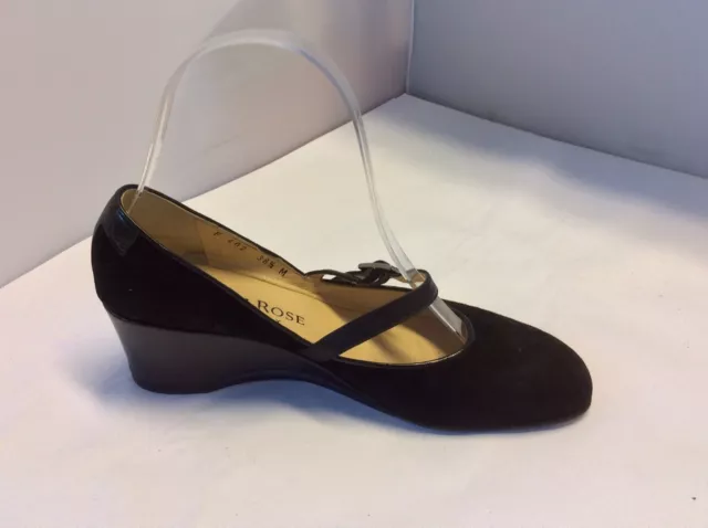 TARYN ROSE Black Suede w/Leather Trim Mary Janes Wedge Heels Size 36.5 M  Italy