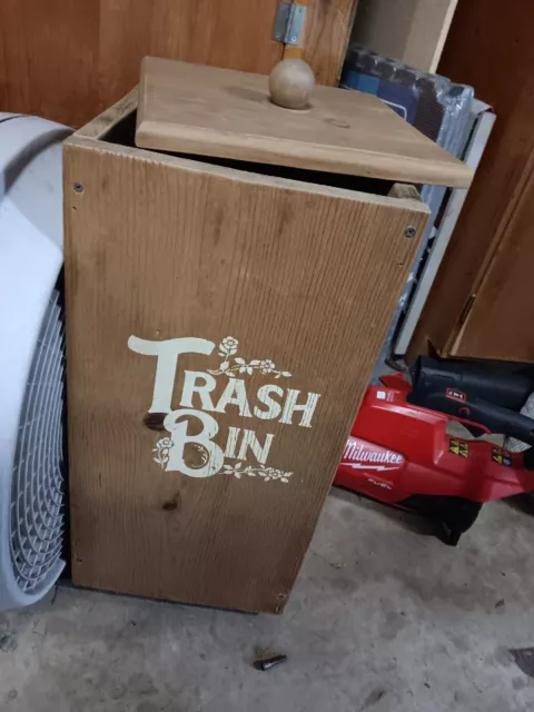 wooden kitchen trash bin
