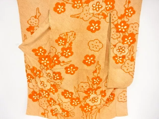 80289# Japanese Kimono / Antique Furisode / All Shibori / Ume Blossom