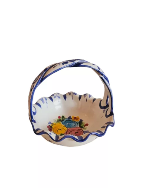 Hand-Painted Ceramic Basket With Handle, Candy Bowl, Berry Bowl, Blue And White