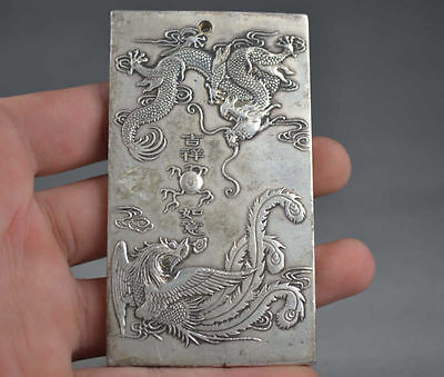 Chinese Collection old Tibet Silver Hand Carved Dragon Phoenix Predant 20312