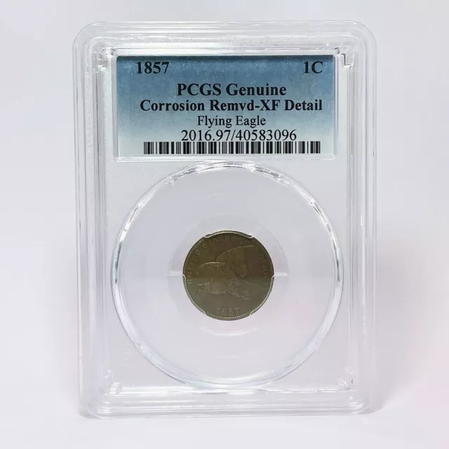 1857 Flying Eagle Cent Pcgs Xf Details Obverse Doubling Reverse Cud Error (C150)