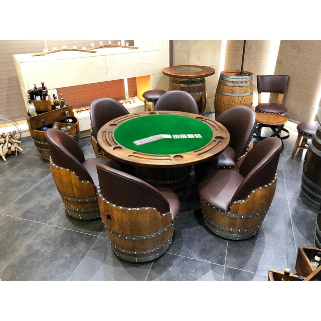 WINE BARREL POKER & Dining Set (Whiskey Barrel TableGame TableDining