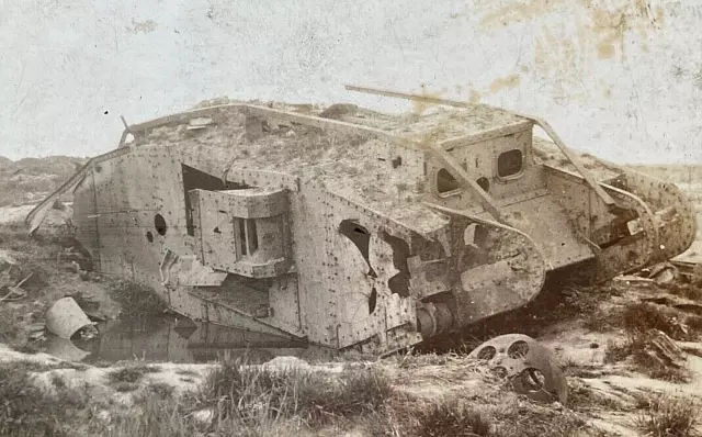 WW1 BRITISH MARK IV FEMALE TANKS in HOOGE 3RD BATTLE YPRES PHOTO POSTCARD RPPC