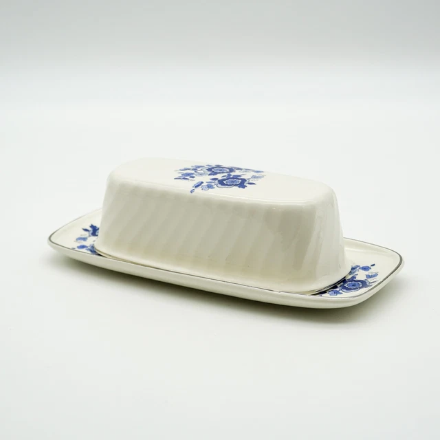 Plato de mantequilla cubierto de piedra de hierro azul real de colección Enoch Wedgwood 8" Tunstall Inglaterra