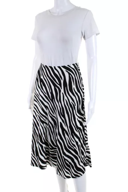 Theory Womens Silk Zebra Print Lined Side Zip A-Line Midi Skirt White Size 4 2