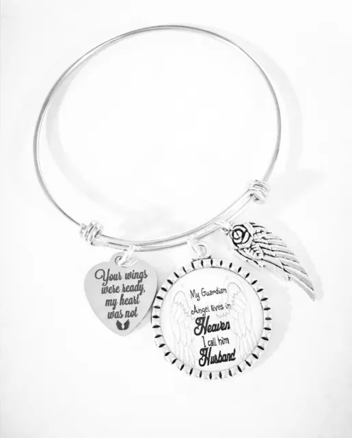 Memorial Husband Bangle Charm Bracelet Your Wings Guardian Angel Gift Jewelry