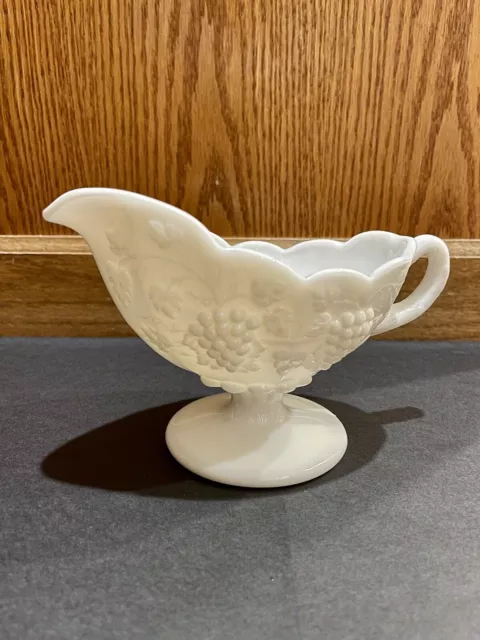 Westmoreland Milk Glass Gravy Boat Sauce Paneled Grapes 8" Long EUC