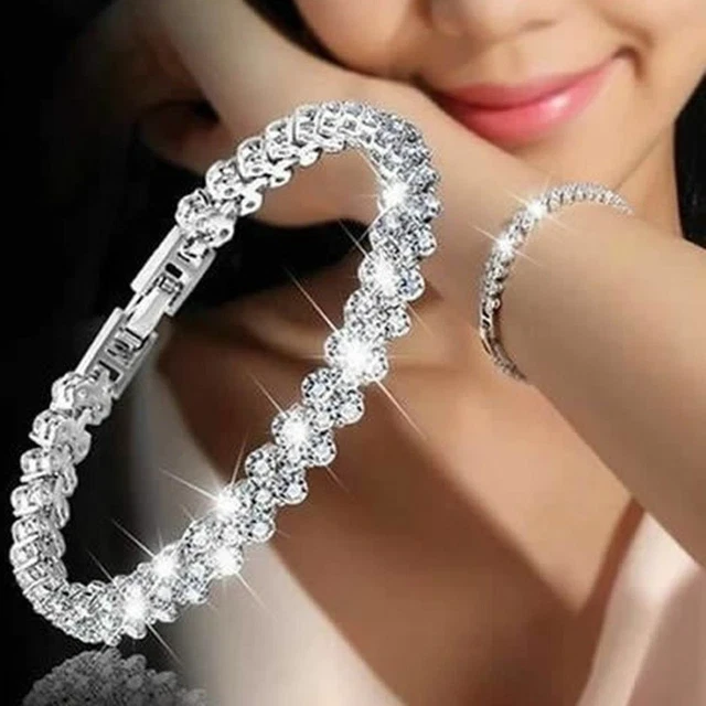 Bracelet Tennis Zirconium Strass Argenté - Style Sport Et Féminin - Extensible