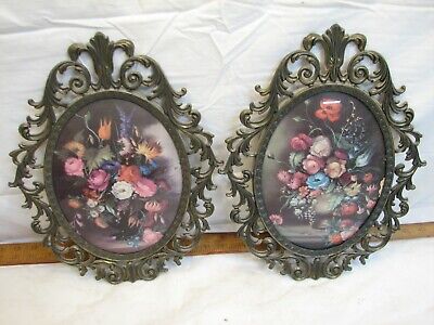 Pr Cast Metal Brass Tone Art Nouveau Ornate Oval Wall Picture Frame Photo Italy