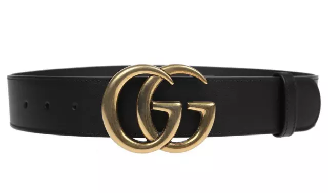 New Gucci Black Leather Marmont Double G 4Cm Belt Size 80/32 Unisex