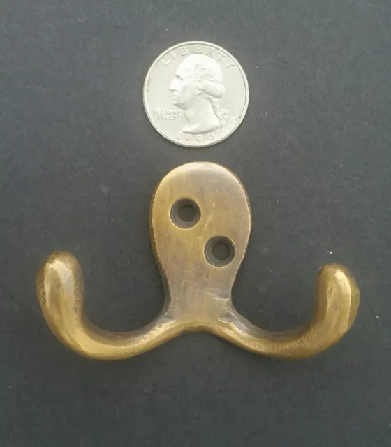Set of 4 Small double Coat Hat Hooks Antique style Solid Brass 2 1/2" #C1 2