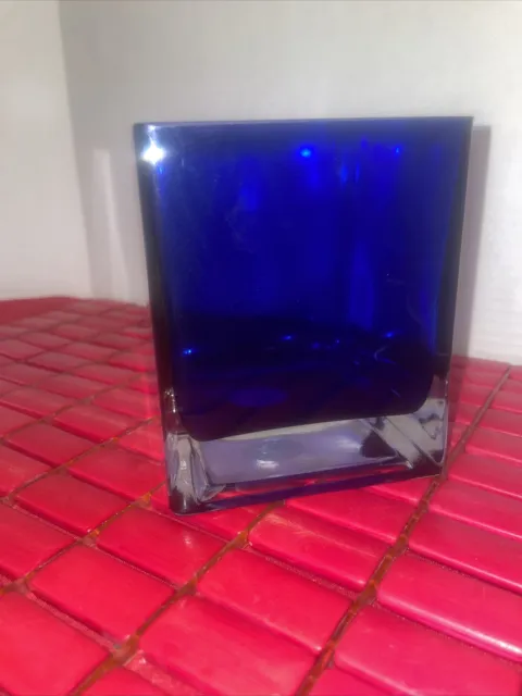 Vintage Heavy Teleflora Colbalt Blue Crystal  Vase 4.75”H By 4”W Square-1 Chip 2