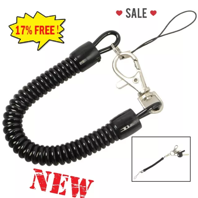 Black Metal Key Chain Retractable Clip Ring Stretchy Coil Spring Keyring 2023