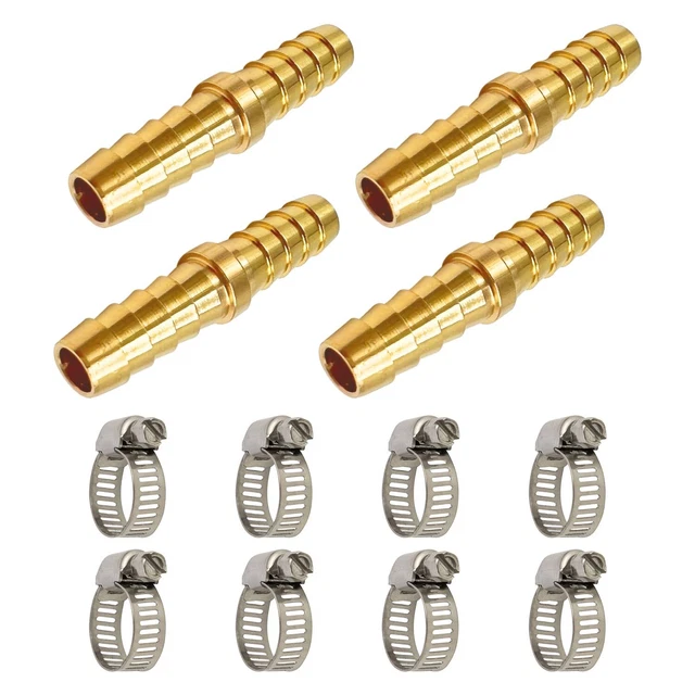 Barb Splicer Mender, 3/8 Inch to 3/8 Inch Barb Hose ID, 4 PCS, Brass