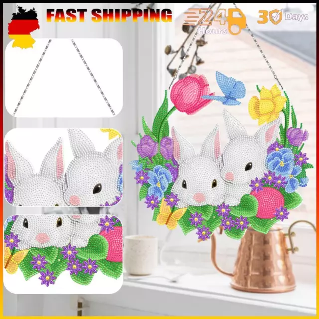 Neu 5D Diamant Malerei Anhänger Kunst DIY Osterhase Acryl Hängendes Handwerk (YH