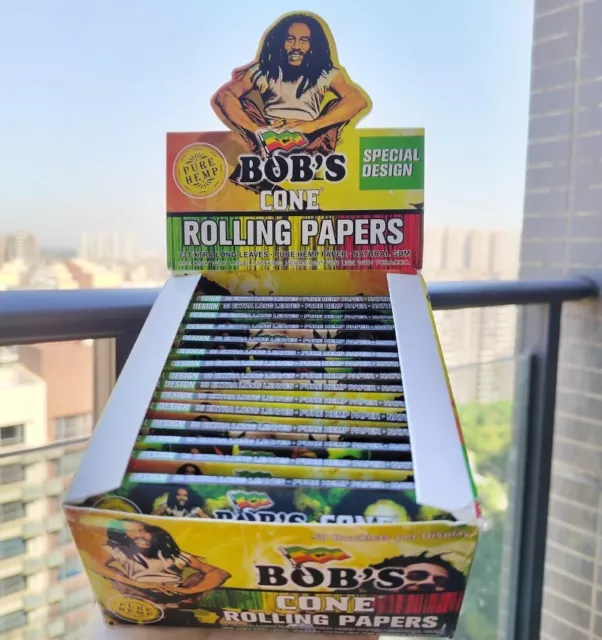 Full Box BOB’S 50 Pack King Size Pure Hemp Cigarette Rolling Papers Leaves 110MM