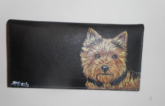 Norwich Terrier dog Checkbook Cover Custom Painted Leather