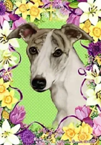 Easter Garden Flag - Fawn Brindle Whippet 339191