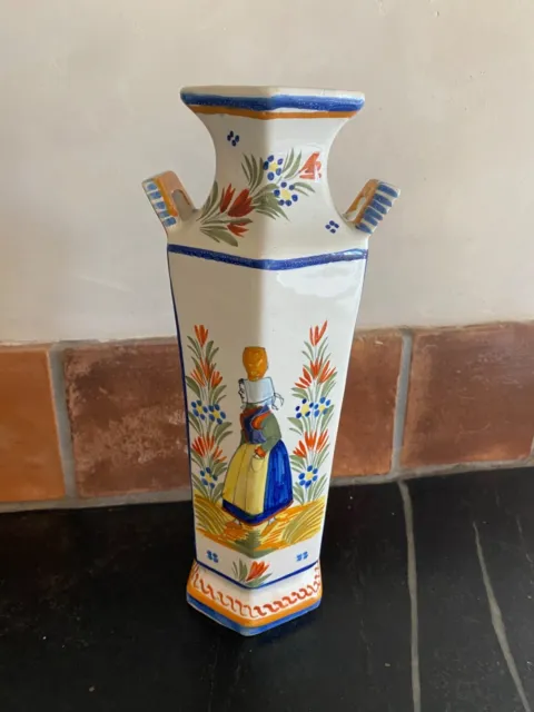 Unique Henriot Quimper Handpainted Vase-Signed- Older vase maybe 1930s
