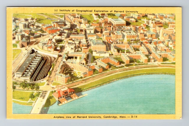 Cambridge MA- Massachusetts Airplane View Harvard University Vintage Postcard