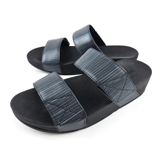 Fitflop Women's Slide Sandals MIna Textured Glitz D01-090 Black US Women 8
