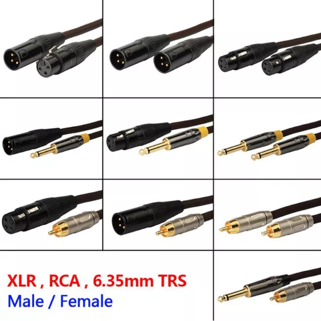 Male/Female XLR to RCA Phono Plug to 6.35mm TRS Stereo Jack Audio Cables Leads