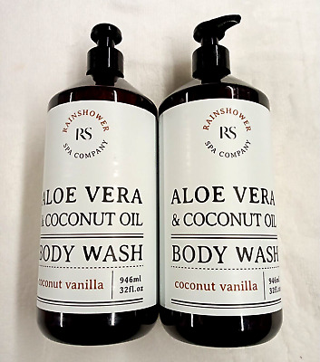 2-32 oz Home & Body Co Rainshower Spa aloe vera y aceite de coco vainilla lavado corporal