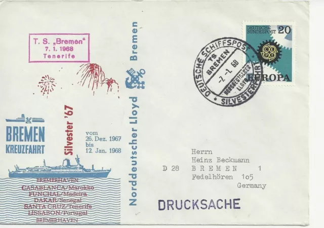 NDL Sonderumschlag SU025 Sylvesterkreuzfahrt 07.01.1968 (DS)