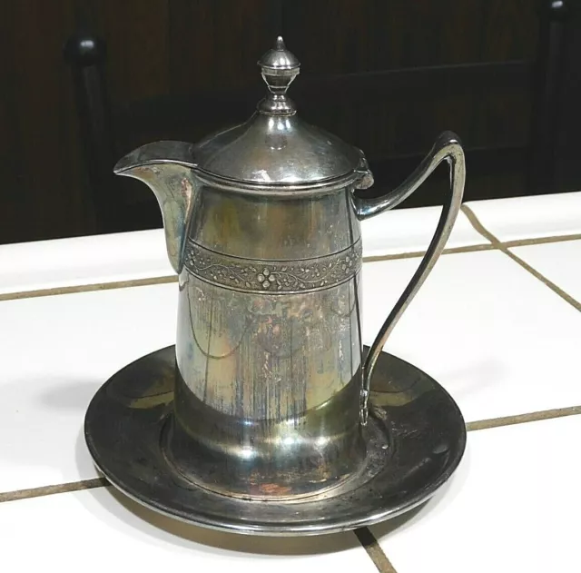 Set Antique REED & BARTON SILVERPLATE Cream Jug & Round Plate Dish Taunton Mass