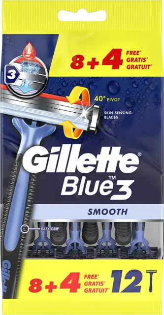 Gillette Blue 3 Smooth, Confezione da 12 Lamette Barba con 3 Lame in...