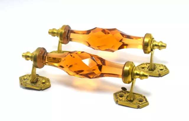 Amber Color Cut Glass Door Handles New Victorian Style Cabinet Puller i24-183