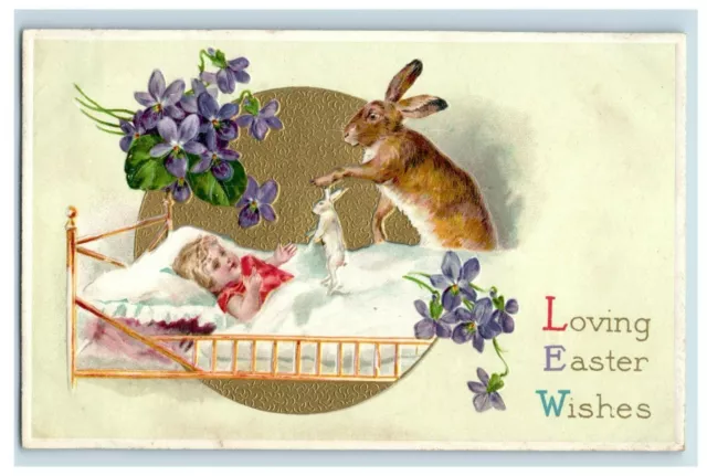 c.1910 Fantasy Easter Giant Brown Rabbit Bunny Vintage Postcard F50