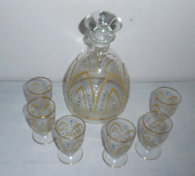 Servicio De Cristal Estilo Art Deco Decoración Esmaltada Garrafa Redonda Y...