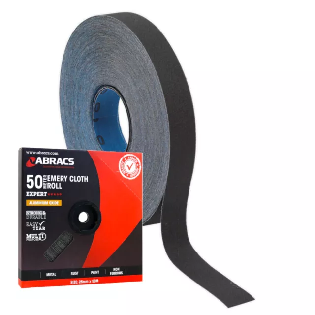 Emery Cloth Roll Abracs Aluminium Oxide 25mm Fine/Medium/Coarse 40/60/80/120/150