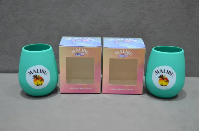 2x Malibu Rum Pina Colada Silicone Tumbler In Gift Box Tiki Bar 40cl 400ml New