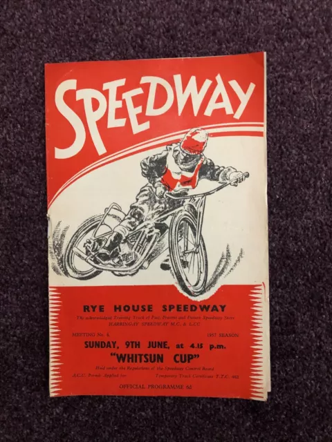 Speedway programme Rye House Whitsun Cup 9th June 1957